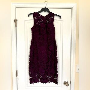 Beautiful Calvin Klein Dark Purple Dress with floral overlay